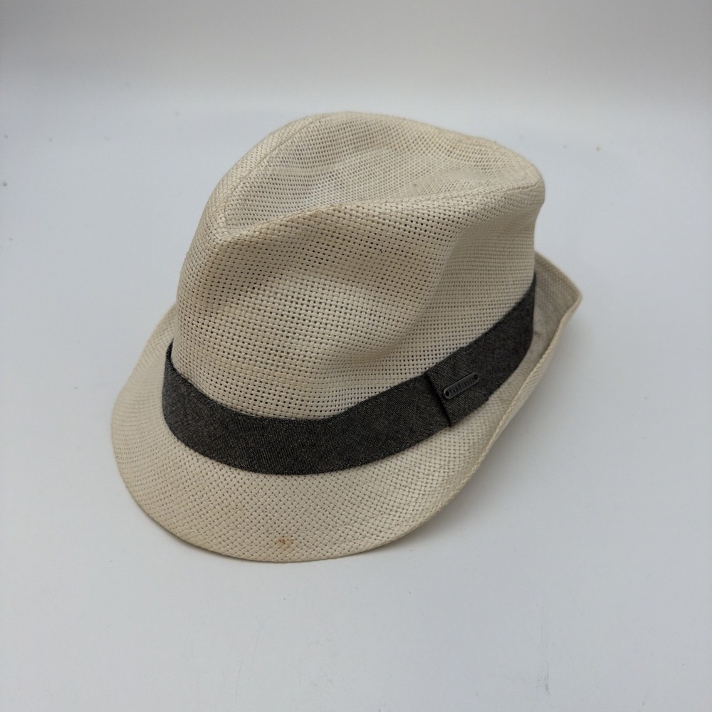 Van Heusen classic beige woven short-brim summer fedora hat L/XL